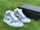 Authentic Air Jordan 1 Mid Bone/Light Grey/Blue