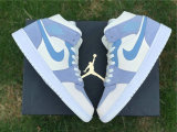 Authentic Air Jordan 1 Mid Bone/Light Grey/Blue