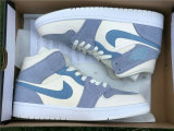 Authentic Air Jordan 1 Mid Bone/Light Grey/Blue