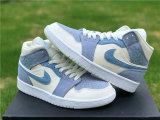 Authentic Air Jordan 1 Mid Bone/Light Grey/Blue