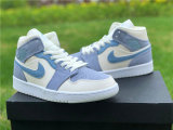 Authentic Air Jordan 1 Mid Bone/Light Grey/Blue