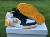 Authentic Air Jordan 1 Mid Black/White/Yellow GS