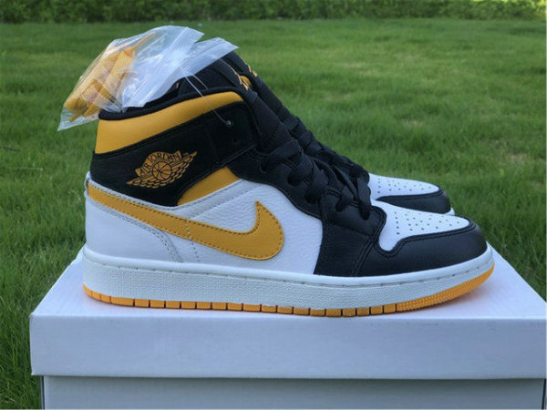 Authentic Air Jordan 1 Mid Black/White/Yellow GS