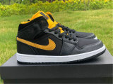 Authentic Air Jordan 1 Mid Black/Yellow GS