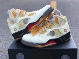 Authentic Off-White x Air Jordan 5 “Sail” (Fire Red-Muslin-Black)