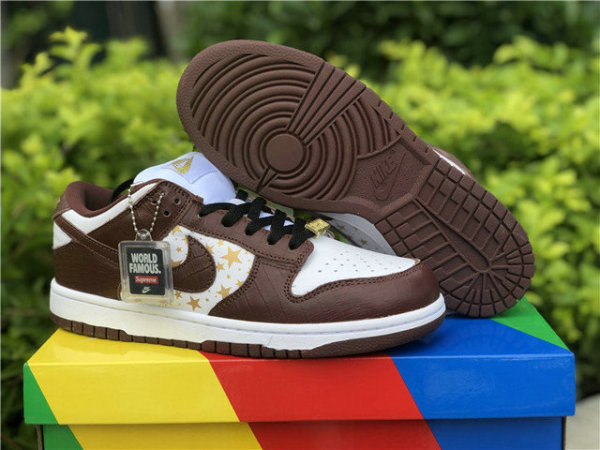 Authentic Supreme x Nike SB Dunk Low White/God/Brown