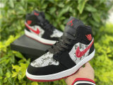 Authentic Air Jordan 1 Mid Black/Red -White Noir