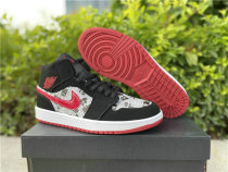 Authentic Air Jordan 1 Mid Black/Red -White Noir