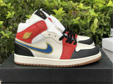 Authentic Air Jordan 1 Mid GS Black/White/Red/Metallic Gold hardware