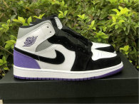 Authentic Air Jordan 1 Mid Black/Purple/White/Grey