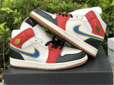 Authentic Air Jordan 1 Mid GS Black/White/Red/Metallic Gold hardware