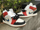 Authentic Air Jordan 1 Mid GS Black/White/Red/Metallic Gold hardware