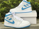 Authentic Air Jordan 1 Mid GS White/DK Powdr Blue