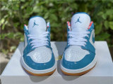 Authentic Air Jordan 1 Low GS Light Teal Blue/White