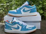 Authentic Air Jordan 1 Low GS Light Teal Blue/White