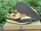 Authentic Travis Scott x Nike Air Max 1 Baroque Brown/Lemon Drop-Wheat-Chile Red