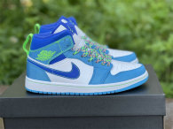 Authentic Air Jordan 1 Mid Neon Green/Light Blue/Royal Blue