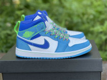 Authentic Air Jordan 1 Mid Neon Green/Light Blue/Royal Blue
