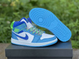 Authentic Air Jordan 1 GS Mid Neon Green/Light Blue/Royal Blue