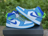 Authentic Air Jordan 1 GS Mid Neon Green/Light Blue/Royal Blue