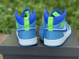 Authentic Air Jordan 1 GS Mid Neon Green/Light Blue/Royal Blue