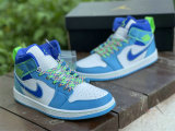 Authentic Air Jordan 1 GS Mid Neon Green/Light Blue/Royal Blue