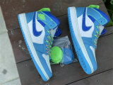 Authentic Air Jordan 1 GS Mid Neon Green/Light Blue/Royal Blue