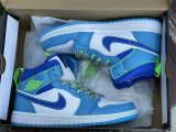 Authentic Air Jordan 1 GS Mid Neon Green/Light Blue/Royal Blue