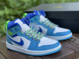 Authentic Air Jordan 1 GS Mid Neon Green/Light Blue/Royal Blue
