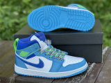 Authentic Air Jordan 1 GS Mid Neon Green/Light Blue/Royal Blue