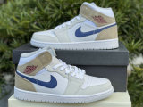 Authentic Air Jordan 1 Mid White/Navy/Tan GS