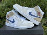 Authentic Air Jordan 1 Mid White/Navy/Tan GS