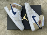Authentic Air Jordan 1 Mid White/Navy/Tan GS