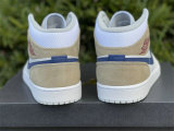 Authentic Air Jordan 1 Mid White/Navy/Tan GS