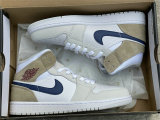 Authentic Air Jordan 1 Mid White/Navy/Tan GS