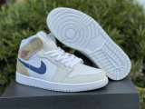 Authentic Air Jordan 1 Mid White/Navy/Tan GS