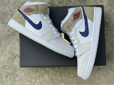 Authentic Air Jordan 1 Mid White/Navy/Tan GS