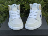 Authentic Air Jordan 1 Mid White/Navy/Tan GS