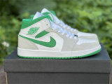 Authentic Air Jordan 1 Mid White/Grey/Green GS