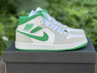 Authentic Air Jordan 1 Mid White/Grey/Green