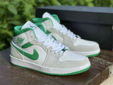 Authentic Air Jordan 1 Mid White/Grey/Green GS