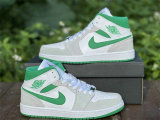 Authentic Air Jordan 1 Mid White/Grey/Green GS