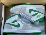 Authentic Air Jordan 1 Mid White/Grey/Green GS