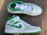 Authentic Air Jordan 1 Mid White/Grey/Green GS