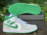 Authentic Air Jordan 1 Mid White/Grey/Green GS