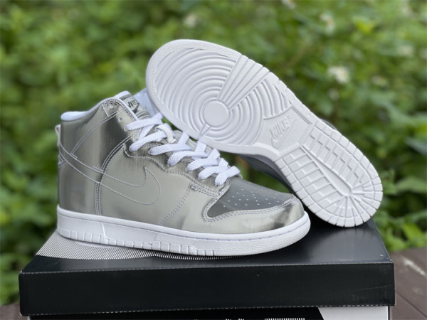 Authentic CLOT x Nike Dunk High Metallic Silver