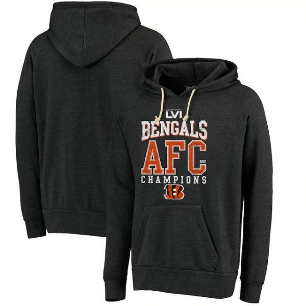 Cincinnati Bengals Majestic Threads 2021 AFC Champions Get Big Pullover Hoodie - Black