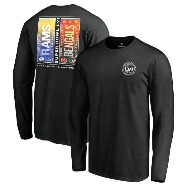 Cincinnati Bengals vs. Los Angeles Rams Fanatics Branded Super Bowl LVI Matchup Tickets Please Long Sleeve T-Shirt - Black