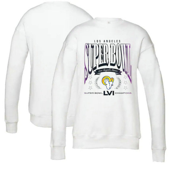 Los Angeles Rams WEAR by Erin Andrews Women's LVI Champions We Are The Champs Hoodies-White