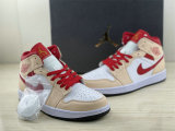 Authentic Air Jordan 1 Mid White/Tan/Beige/Red